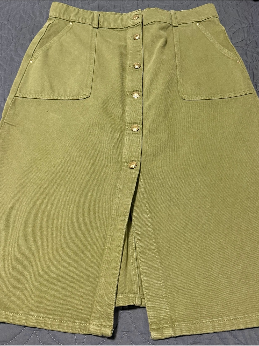 Michael Kors Olive Green Button-Front Midi Skirt